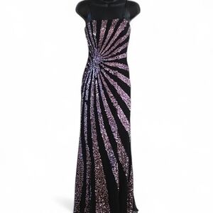 Vintage Y2K Tiffany Designs Gown 2 Sequin 100% Silk Sleeveless Starburst Black